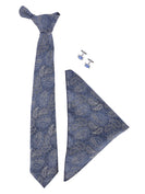 MENSOME Blue Paisley Tie Combo Set With Pocket Square And Cufflinks In Wooden Gift Box