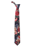 Navy Blue Floral Neck Tie, Cufflinks, Pocket Square And Lapel Pin Combo Gift Set