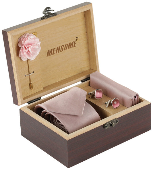Peach Neck Tie, Cufflinks, Pocket Square And Lapel Pin Combo Gift Set