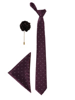 Wine Polka Neck Tie, Pocket Square And Lapel Pin Combo Gift Set