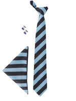 Blue Stripes Neck Tie, Pocket Square And Cufflinks Combo Gift Set