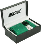 Green Polka Neck Tie , Pocket Square and Lapel Pin Gift set
