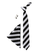 Grey Black Stripes Neck Tie, Pocket Square And Cufflinks Combo Gift Set