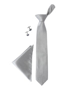 Grey Neck Tie, Pocket Square And Cufflinks Combo Gift Set