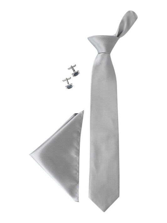 Grey Neck Tie, Pocket Square And Cufflinks Combo Gift Set