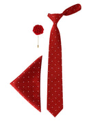 Red Polka Neck Tie, Pocket Square And Lapel Pin Combo Gift Set