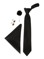 Black Neck Tie, Cufflinks, Pocket Square And Lapel Pin Combo Gift Set
