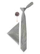 Grey Polka Neck Tie, Pocket Square And Lapel Pin Combo Gift Set