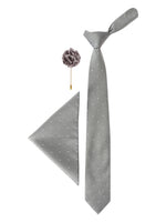 Grey Polka Neck Tie, Pocket Square And Lapel Pin Combo Gift Set