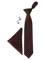 Brown Neck Tie, Pocket Square And Cufflinks Combo Gift Set