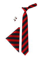 Red Blue Stripes Neck Tie, Pocket Square And Cufflinks Combo Gift Set