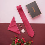 Magenta Neck Tie, Cufflinks, Pocket Square And Lapel Pin Combo Gift Set