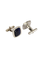 Brown Blue Stripes Neck Tie, Pocket Square And Cufflinks Combo Gift Set
