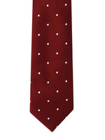 Maroon Polka Neck Tie, Pocket Square And Lapel Pin Combo Gift Set