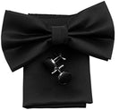 Black Bow Tie With Pocket Square and Cufflinks