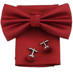 Red Bow Tie With Pocket Square and Cufflinks