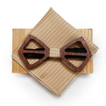Hexagon Wooden Bow Tie With Pocket square and Lapel Pin