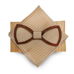 Conical Wooden Bow Tie With Pocket square and Lapel Pin