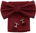Maroon Bow Tie With Pocket Square and Cufflinks