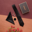 Black Neck Tie, Cufflinks, Pocket Square And Lapel Pin Combo Gift Set