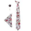 Grey Floral Neck Tie , Pocket Square and Lapel Pin Gift set