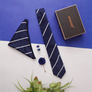 Blue Stripes Neck Tie, Cufflinks, Pocket Square And Lapel Pin Combo Gift Set