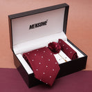 Maroon Polka Neck Tie, Pocket Square And Lapel Pin Combo Gift Set