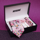 Peach Floral Neck Tie, Pocket Square And Lapel Pin Combo Gift Set