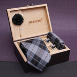 Black Check Neck Tie, Cufflinks, Pocket Square And Lapel Pin Combo Gift Set