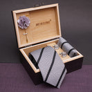 Grey Stripes Neck Tie, Cufflinks, Pocket Square And Lapel Pin Combo Gift Set