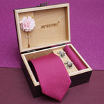 Magenta Neck Tie, Cufflinks, Pocket Square And Lapel Pin Combo Gift Set