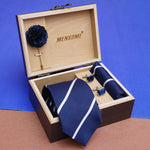 Blue Stripes Neck Tie, Cufflinks, Pocket Square And Lapel Pin Combo Gift Set