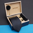 Black Neck Tie, Cufflinks, Pocket Square And Lapel Pin Combo Gift Set