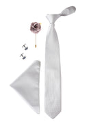 Grey Neck Tie, Cufflinks, Pocket Square And Lapel Pin Combo Gift Set