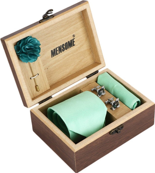 Aqua Green Neck Tie, Cufflinks, Pocket Square And Lapel Pin Combo Gift Set