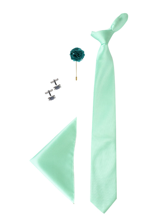 Aqua Green Neck Tie, Cufflinks, Pocket Square And Lapel Pin Combo Gift Set