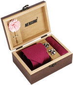 Magenta Neck Tie, Cufflinks, Pocket Square And Lapel Pin Combo Gift Set