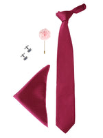 Magenta Neck Tie, Cufflinks, Pocket Square And Lapel Pin Combo Gift Set