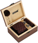 Brown Neck Tie, Cufflinks, Pocket Square And Lapel Pin Combo Gift Set