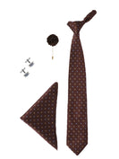 Brown Neck Tie, Cufflinks, Pocket Square And Lapel Pin Combo Gift Set