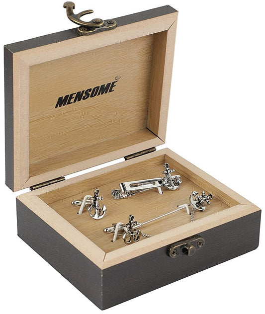 MENSOME Anchor Cufflinks , Tie Pin and Lapel Pin Gift Set