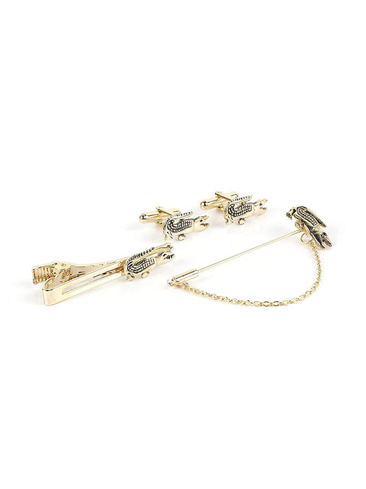 MENSOME Crocodile Cufflinks , Tie Pin and Lapel Pin Gift Set