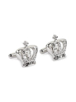 MENSOME Silver Crown Cufflinks , Tie Pin and Lapel Pin Gift Set